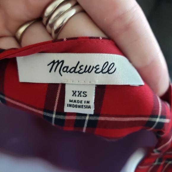Madewell Red Black Plaid Short Sleeve Peplum Top - Picture 6 of 7